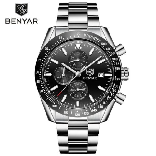 BENYAR Montre Homme Chronographe Étanche en Acier Inoxydable